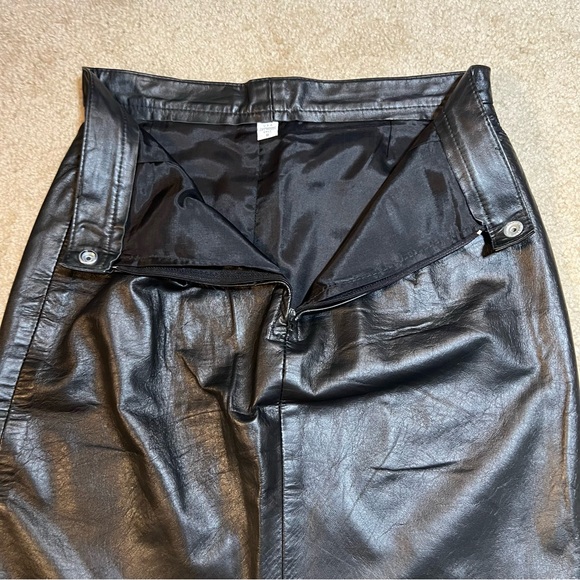 Vintage Leather Black Pencil Skirt 26" Waist High Waisted - Picture 3 of 16